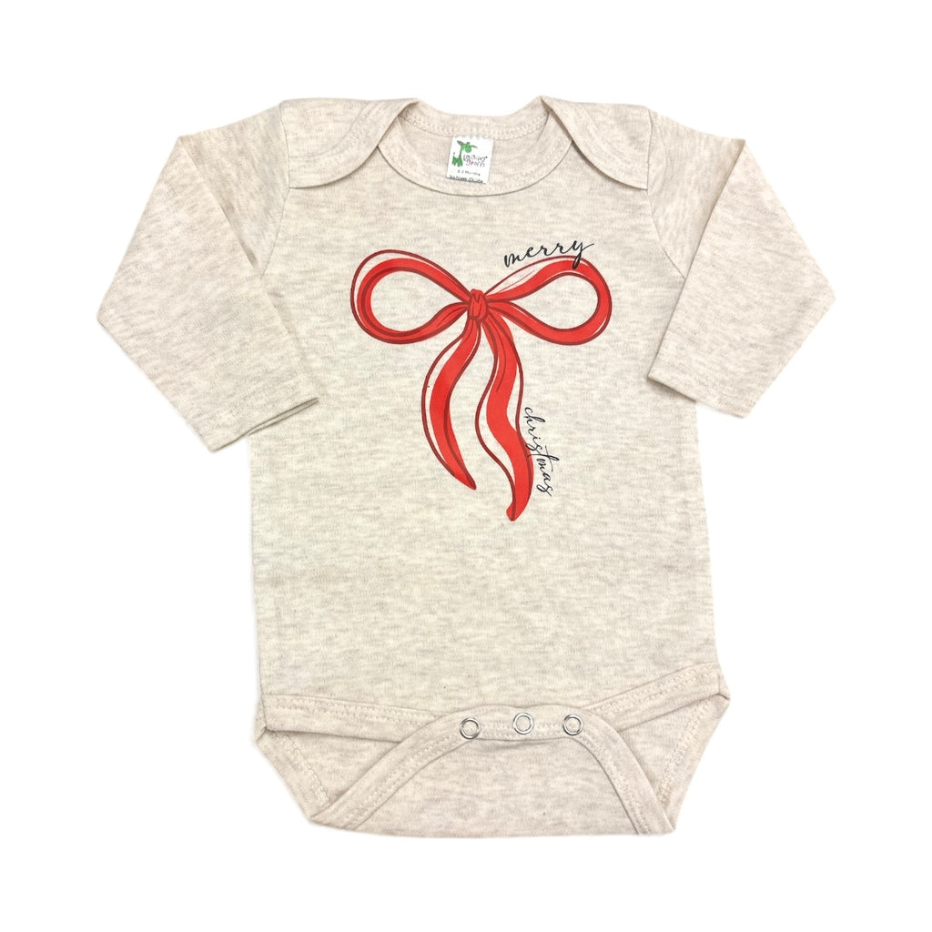 Merry Christmas • bow • oatmeal baby bodysuit