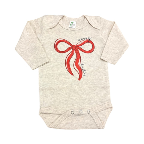 Merry Christmas • bow • oatmeal baby bodysuit