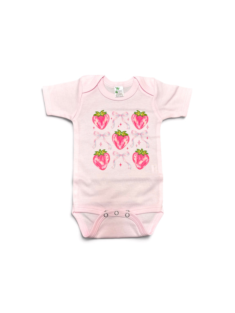 Strawberry + Bows • baby bodysuit