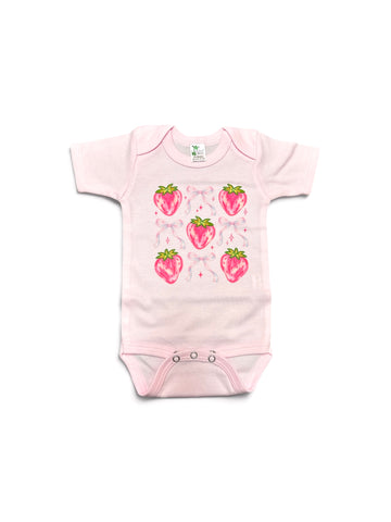 Strawberry + Bows • baby bodysuit