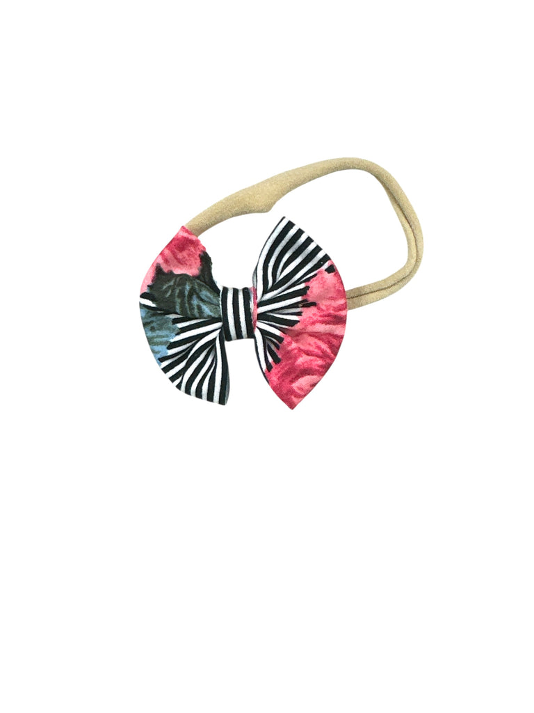 Hot Pink Floral + Stripe Nylon Bow
