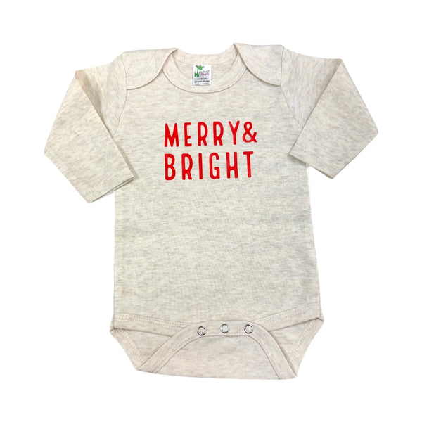 Merry & Bright• Christmas • oatmeal baby bodysuit