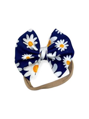 Navy Daisy Nylon Bow