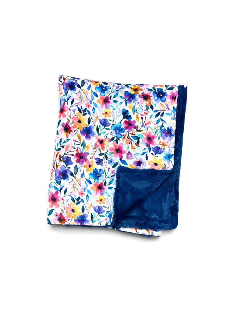 Bright Floral+Royal • Toddler Sized Minky Blanket