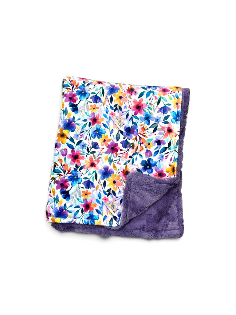 Bright Floral+Violet • Toddler Sized Minky Blanket