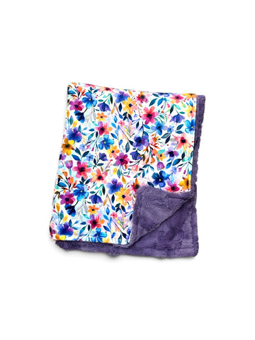 Bright Floral+Violet • Toddler Sized Minky Blanket