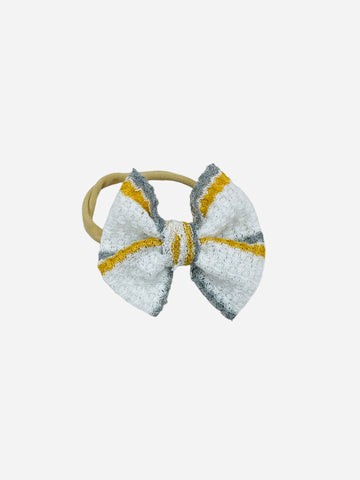 White waffle with grey and mustard stripe • Nylon Bow