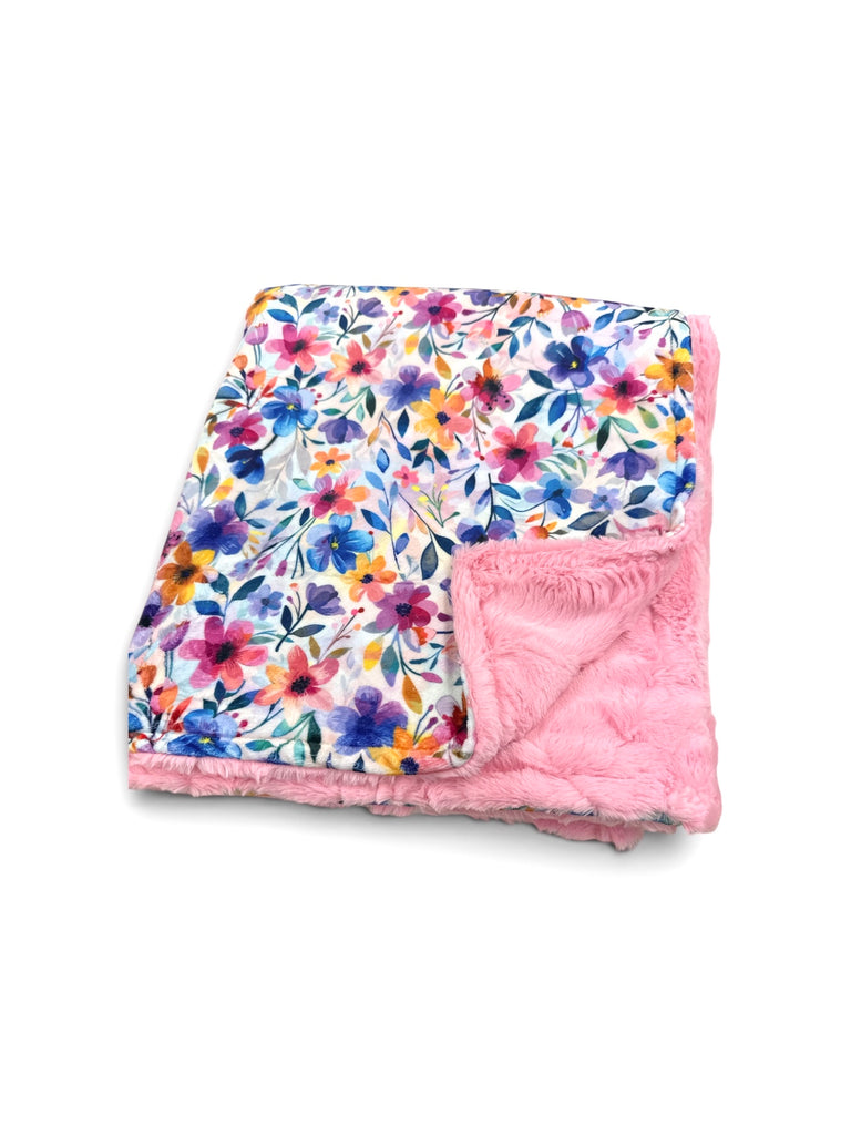 Bright Floral+Bubblegum • Toddler Sized Minky Blanket