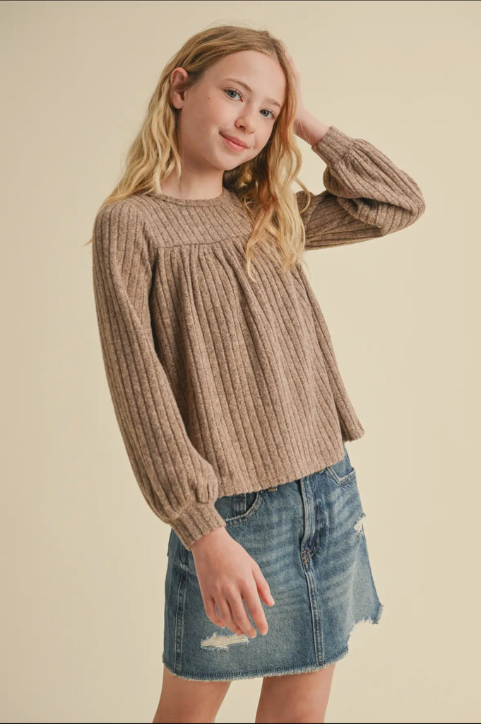 Tween Girls L/S Babydoll Sweater with Back Detail