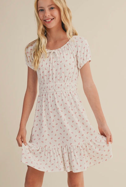 TWEEN GIRLS PUFF SLV SMOCK WAIST DRESS (7-12)