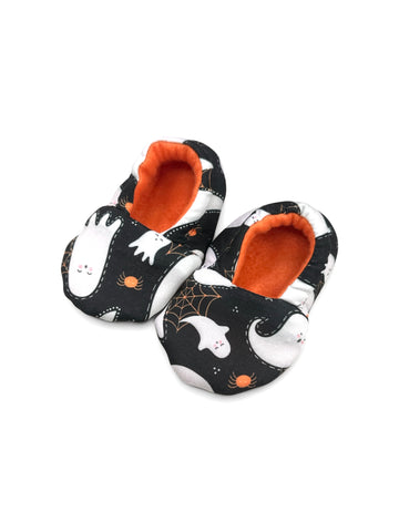 Handmade Soft Soled Slippers - Black Ghosts