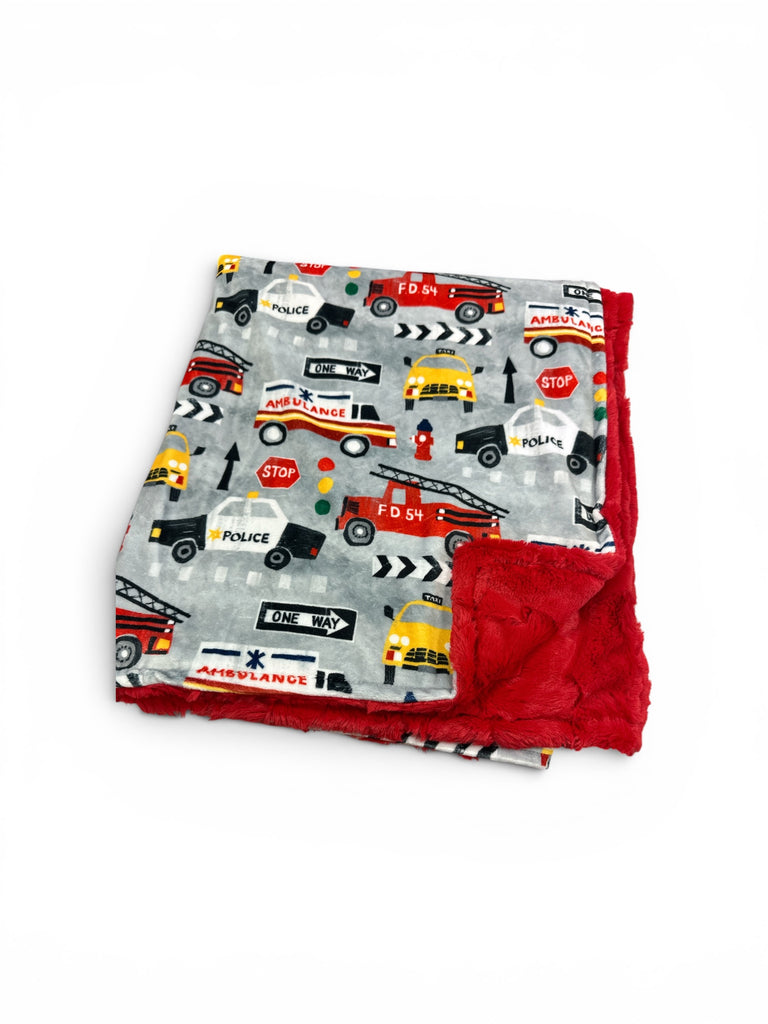 Emergency Vehicles • Toddler Sized Minky Blanket