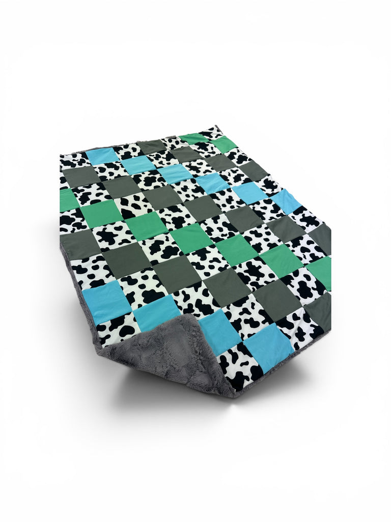 Cow Print • Patchwork • Baby Sized Minky Blanket