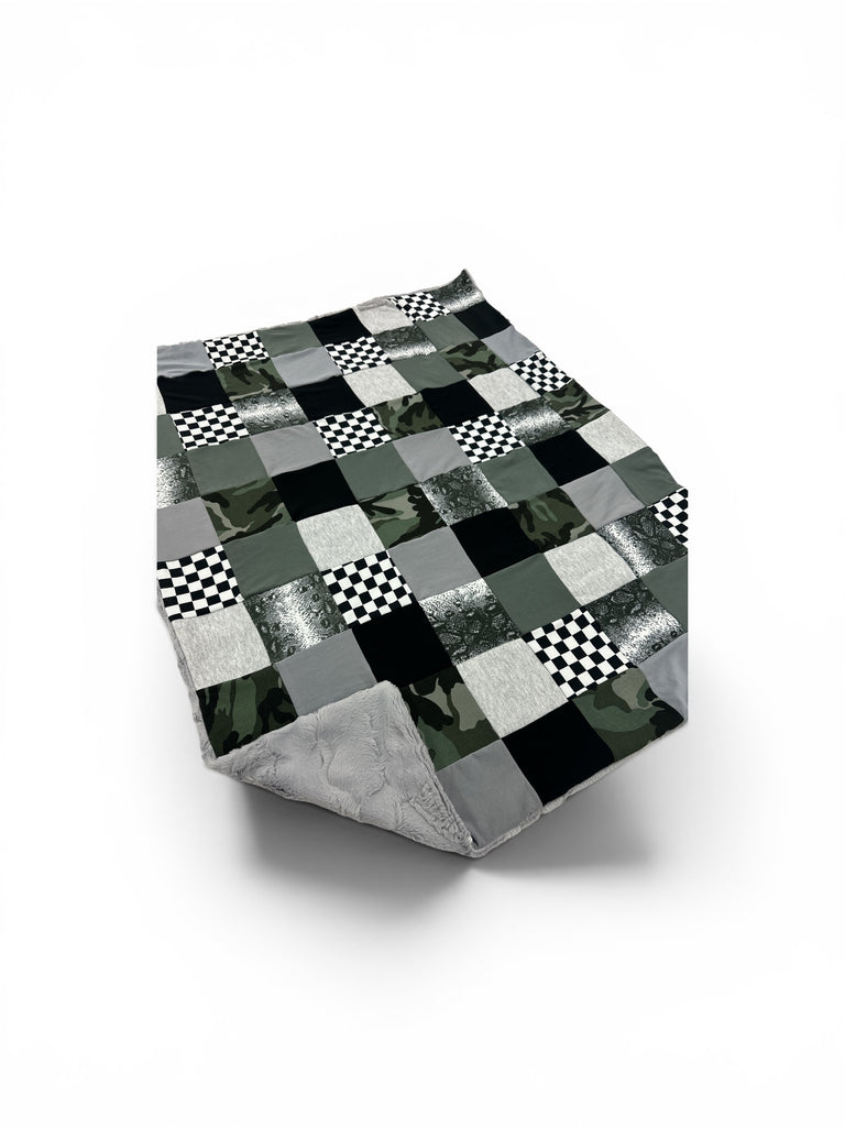 Camo Checker • Patchwork • Baby Sized Minky Blanket