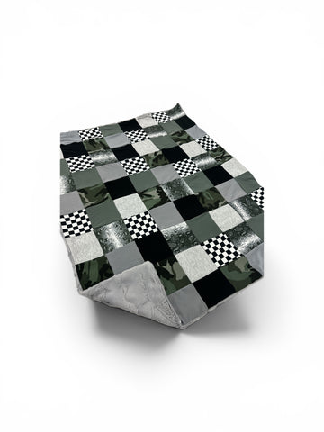 Camo Checker • Patchwork • Baby Sized Minky Blanket