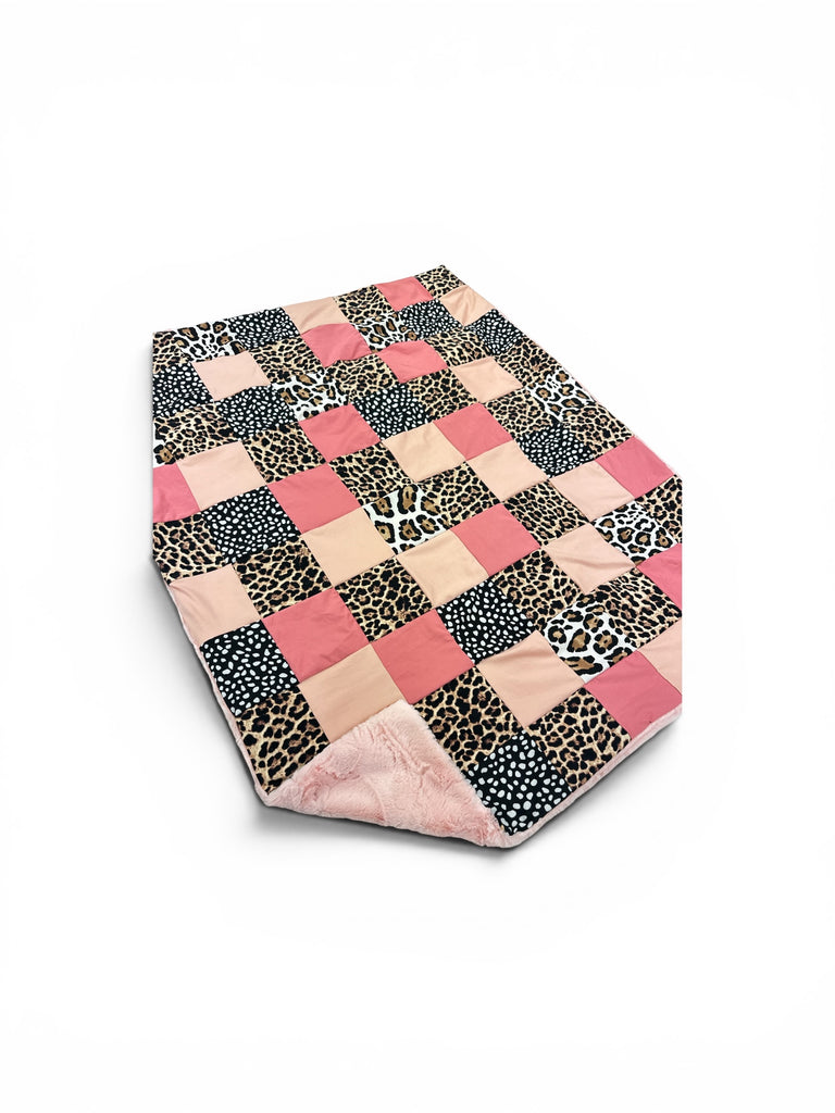 Cheetah Girl • Patchwork • Baby Sized Minky Blanket