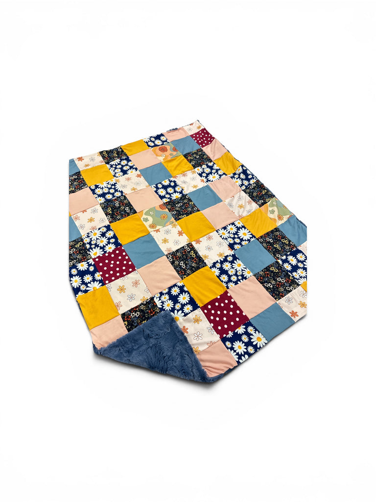Boho Daisy • Patchwork • Baby Sized Minky Blanket