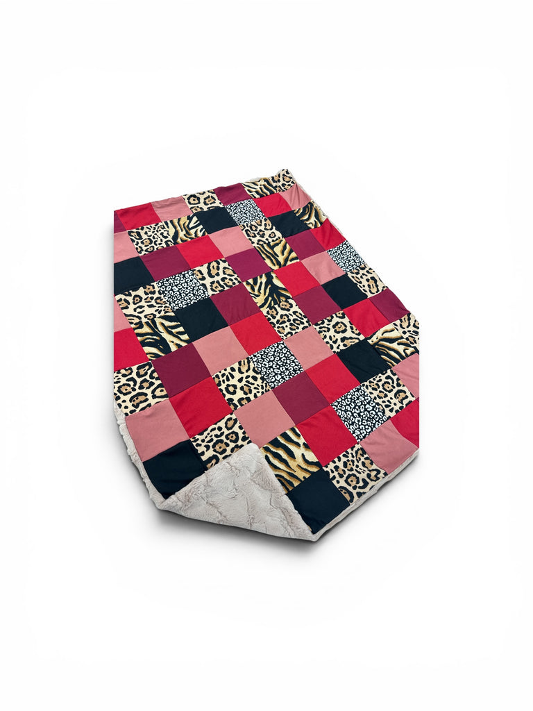 Cheetah • Patchwork • Baby Sized Minky Blanket