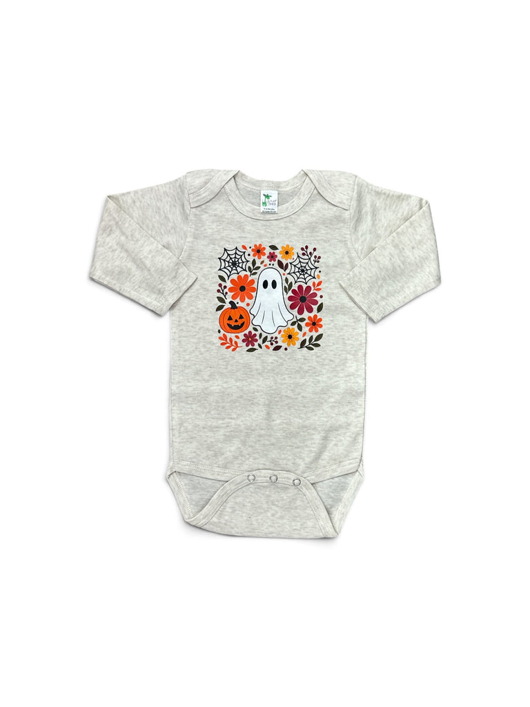 Floral Halloween • ghost • oatmeal baby bodysuit