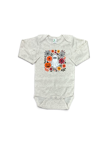 Floral Halloween • ghost • oatmeal baby bodysuit