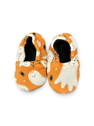 Handmade Soft Soled Slippers - Orange Ghosts
