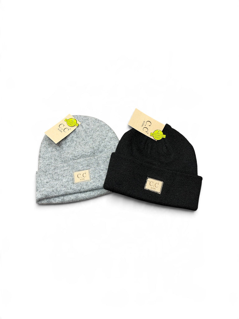 Kids Soft Ribbed Leather Patch CC Beanie