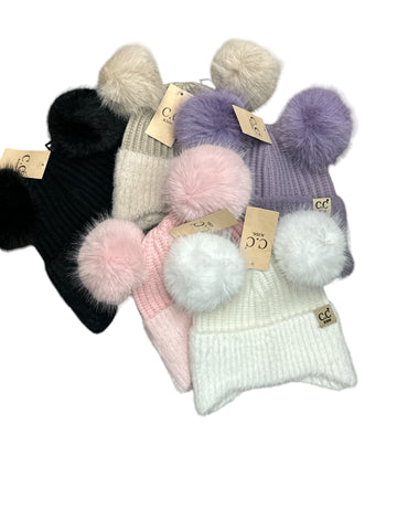 C.C. KIDS Faux Fur Earflap Double Pom Beanie