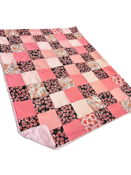 Strawberry Floral • Patchwork • Baby Sized Minky Blanket