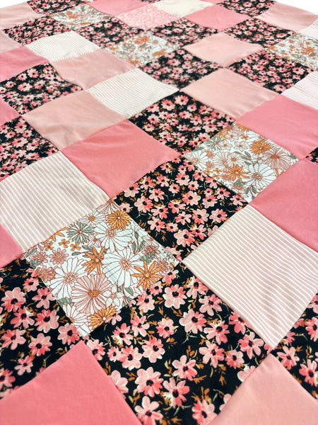 Strawberry Floral • Patchwork • Baby Sized Minky Blanket