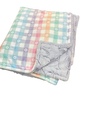 Pastel Gingham Daisy • Toddler Sized Minky Blanket