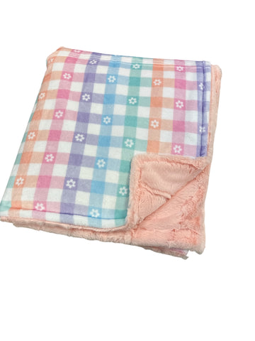 Pastel Gingham Daisy • Toddler Sized Minky Blanket
