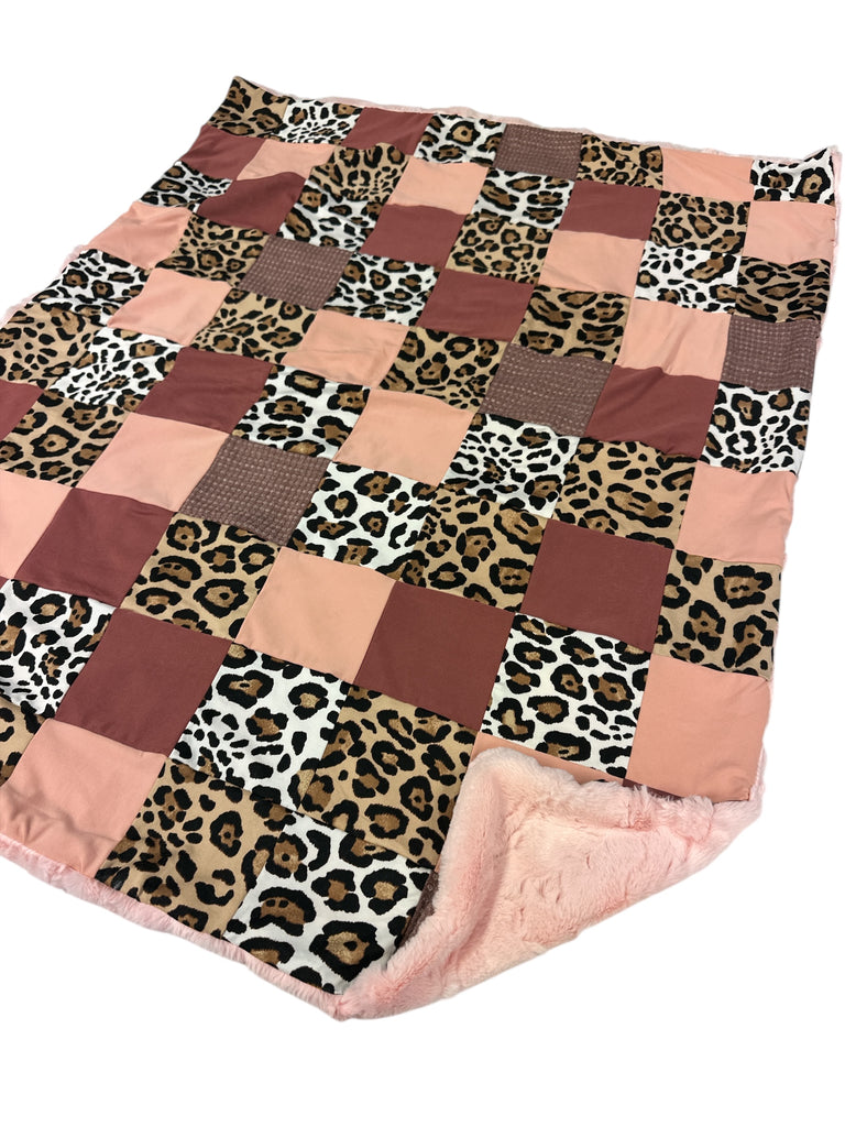 Cheetah Girl • Patchwork • Baby Sized Minky Blanket