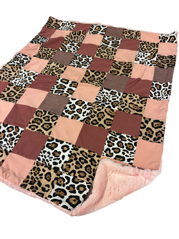 Cheetah Girl • Patchwork • Baby Sized Minky Blanket