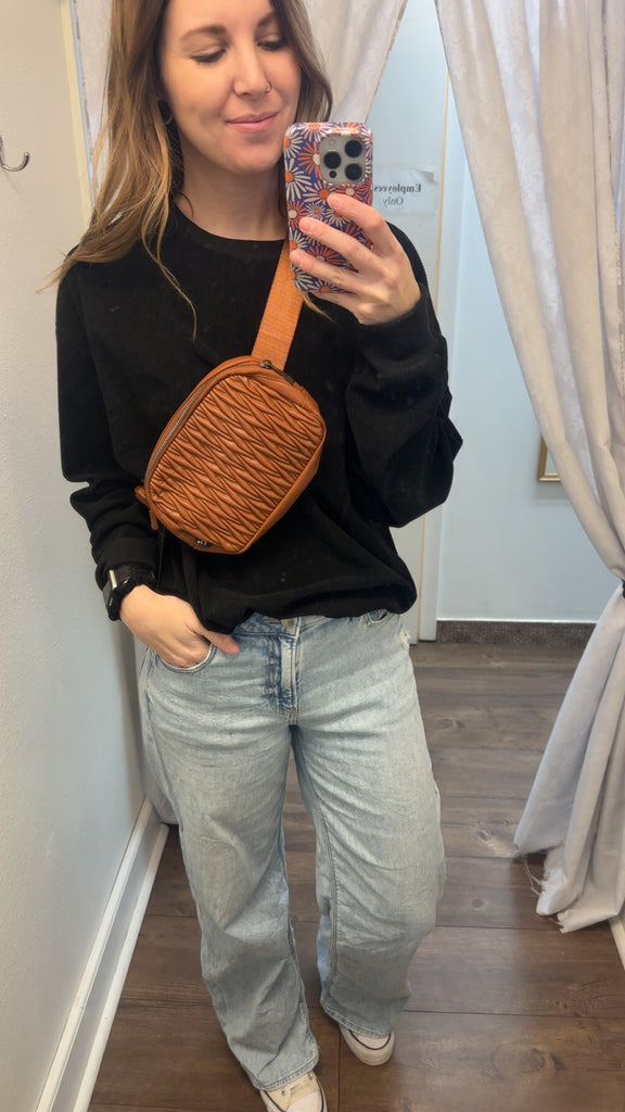 Pleated Faux Leather C.C Belt Bag