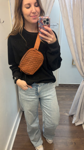 Pleated Faux Leather C.C Belt Bag