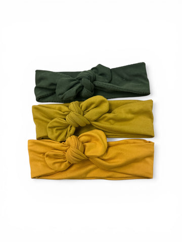 Knot bow headband - Olive + Mustard