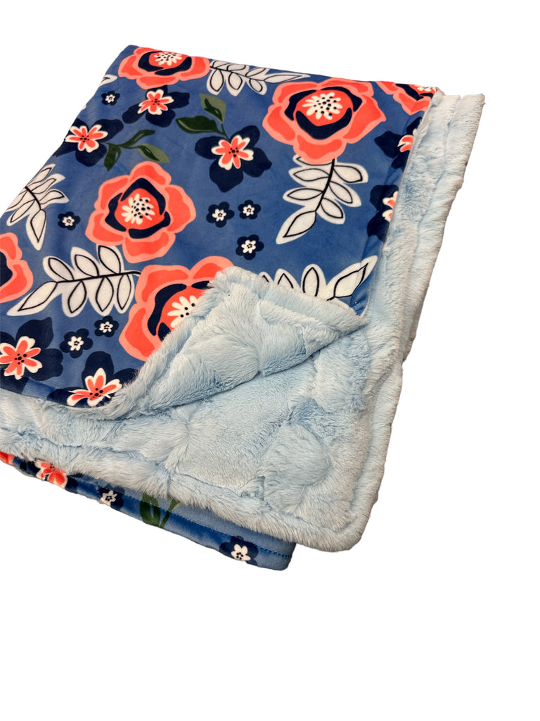 Blues Water-floral • Toddler Sized Minky Blanket