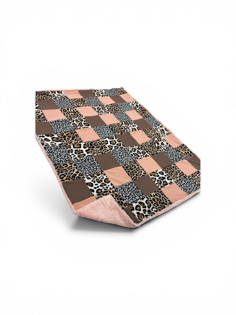 Cheetah • Patchwork • Baby Sized Minky Blanket