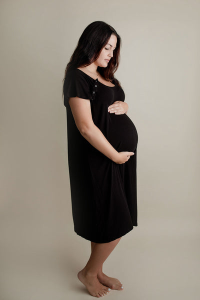 Ribbed Black Labor and Delivery Nursing Hospital Gown