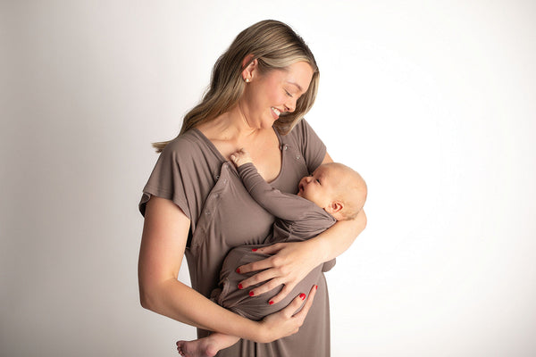 Cocoa Brown Ribbed Knotted Newborn Baby Gown