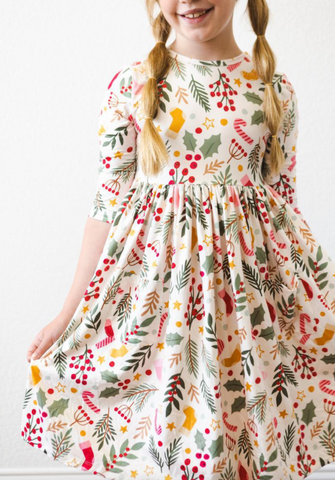 Holly Jolly 3/4 Sleeve Pocket Twirl Dress