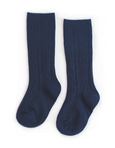 Navy cable knit knee high socks