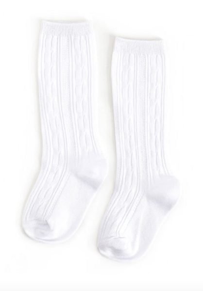 White cable knit knee high socks
