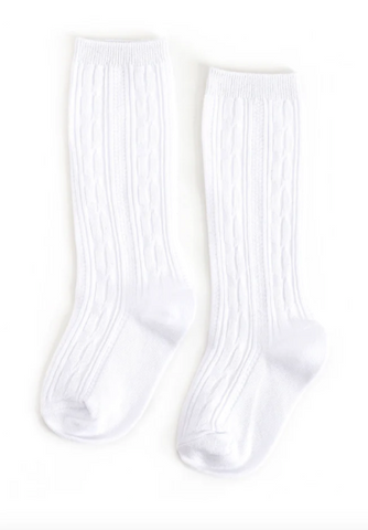 White cable knit knee high socks