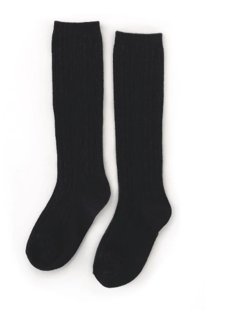 Black cable knit knee high socks