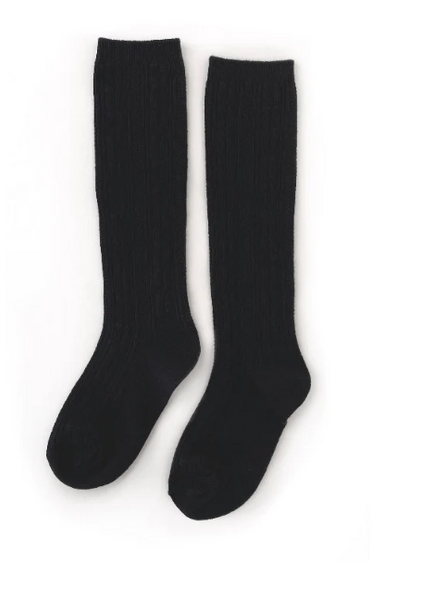 Black cable knit knee high socks
