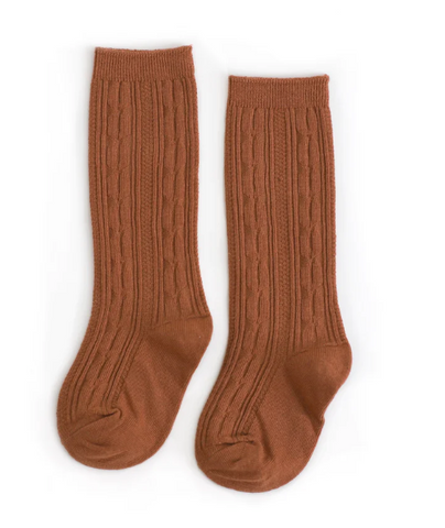 Sugar Almond cable knit knee high socks