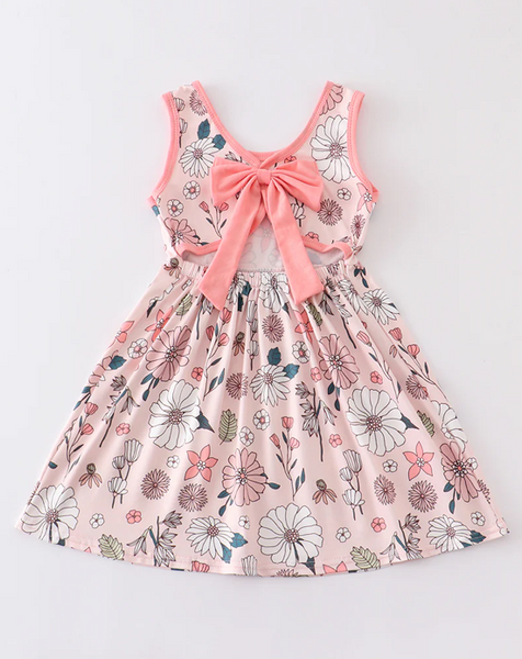 Pink Open Back Floral Print Dress