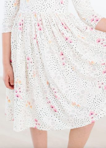 Whimsical Wildflowers 3/4 Sleeve Pocket Twirl Dress