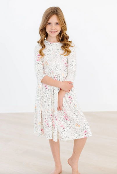 Whimsical Wildflowers 3/4 Sleeve Pocket Twirl Dress